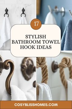 Explore 17 stylish towel hook ideas for bathroom decor, featuring modern geometric, vintage, and nautical looks. Discover how these hooks enhance organization in your bathroom, using 4 images to showcase unique styles.