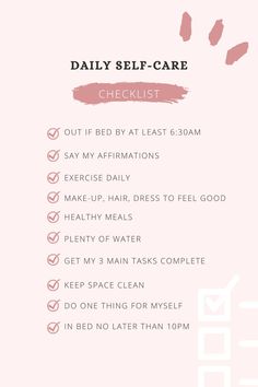 Self care ideas Daily Self Care Checklist, Daily Self Care Routine, Self Love Ideas, Personal Goals List, Daily Routine Habits, Daily Self Care, Love Ideas, Self Care Checklist, Self Care Ideas