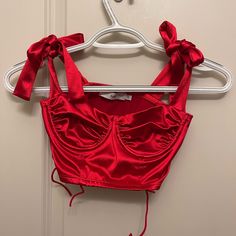 Such A Beautiful Top But Doesn’t Flatter My Body Type So I’ve Never Worn It!! Fitted Red Satin Top, Red Satin Top For Spring, Red Satin Tops For Spring, Red Satin Tops For Summer, Love Core Outfits, Clothes Magazine, Red Concert, Pink In Concert, Red Corset Top