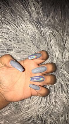 ✨. @truubeautys Grey Holographic Nails, Nails With Holographic, Orange Nails, Holographic Nails, Nail Shapes, Matte Nails, Chrome Nails