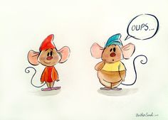 two cartoon mouses are talking to each other and one is saying out's