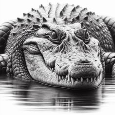 a drawing of an alligator's head resting on the edge of a body of water