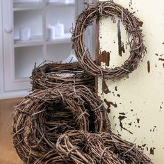 a bunch of twigs sitting on top of a wooden table