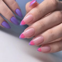 Two Color Hand Nails, Pink French Nails, Hand Nails, Magic Nails, Hippie Nails, Vintage Nails, Kawaii Nails, Nail Art Inspiration, Valentines Nails