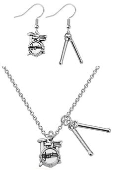 PRICES MAY VARY. Earrings and Necklace Set: Drum Earrings and Matching Necklace. MATERIAL & SIZE-This Drummer necklace is Made of Environmentally Stainless Steel,Safety and non-deformation.Necklace Chain length 17"(43cm)+1.97"(5cm)extension,SIZE:This necklace pendant 2.0cm*2.0cm. Musical Lover Gifts Necklace-Express your love for drums through rhythm and at the same time let people feel the player's mood through music and find resonance from it.Perfect for drum themed music party or just a drum Nickel-free Music-themed Jewelry For Concerts, Drum Necklace, Music-themed Silver Metal Jewelry, Silver Music-themed Metal Jewelry, Drums Keychain, Nickel-free Metal Music-themed Jewelry, Cheap Adjustable Music-themed Necklace, Nickel-free Music-themed Metal Jewelry, Cheap Adjustable Music-themed Necklaces