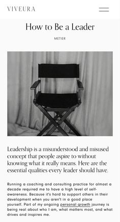 a black and white photo of a chair with the words how to be a leader