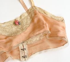 Edwardian Silk Brassiere Bra Top Handmade Antique Victorian Lingerie Undergarment Peach Pink Silk Lace Trim Floral Rosette Detail - Etsy 1920s Underclothes, Vintage Bras, Handmade Bra, Victorian Lingerie, Bra Vintage, Lace Bra Top, Vintage Bra, Silk Bra, Cotton Lingerie