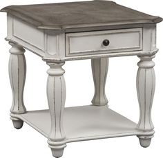 a small white table with drawers on the bottom and one drawer at the top that is open