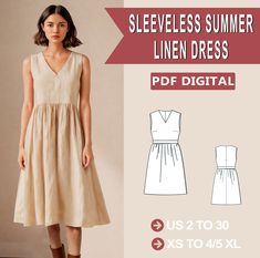 the sleeveless summer linen dress sewing pattern is easy to sew and can be made in any size