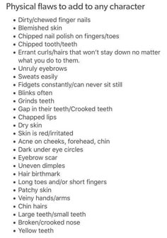 a list with words describing different types of teeth