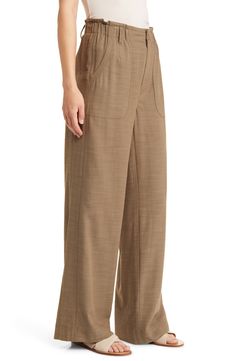 These breezy cotton-kissed pants are crafted with an elastic-back waist and easy wide legs. 30" inseam; 25" leg opening; 12 3/4" front rise; 17" back rise (size 8) 62% rayon, 38% cotton Machine wash, line dry Imported Wide Legs, Leg Pants, Wide Leg Pants, Size 16, Wide Leg, Size 10, Nordstrom, Elastic, Pants