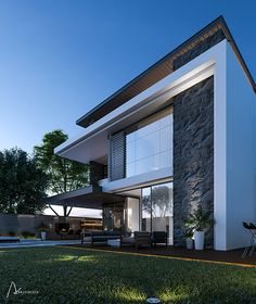 an architectural rendering of a modern house