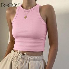 Colorful Crop Tops, Crop Top Casual, Ribbed Tank Tops, Knitted Tank Top, Look Cool