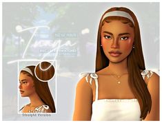 an animated image of a woman with long brown hair and wearing a headband on her head