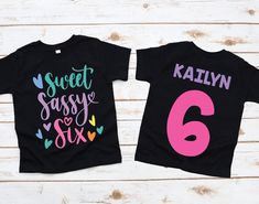 Welcome to JADEandPAIIGE! Below is a list of sizing and washing instructions for our products! PLEASE READ ALL SHOP ANNOUNCEMENTS PRIOR TO PLACING YOUR ORDER! WE CAN MATCH FAMILY SHIRTS TO ANY LISTING REACH OUT FOR LINKS! WE RESPOND ALMOST IMMEDIATELY SO PLEASE MAKE SURE YOUR ETSY NOTIFACTIONS ARE TURNED ON SO YOU DON'T MISS US! DO NOT wash within 14 days of delivery as ink is fresh!   We are open to custom orders and designs, so please send us a message!  OUR CURRENT turn around time is 1-5 bus 6th Birthday Girl Shirts, 6th Birthday Girl, 7th Birthday Shirt, 6th Birthday Shirt, 6th Birthday Girls, Six Girl, Sixth Birthday, Miss Us, Body Suit With Shorts