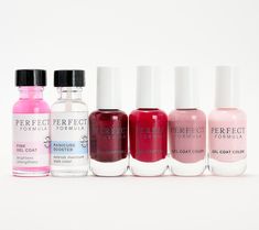 Perfect Formula Gel Coats create a thick coating over nails that adds temporary, instant strength and thickness.\n\nThis six-piece holiday collection includes a Pink Gel Coat gives nail beds a rosy pink glow, plus four Gel Coat Colors. The finishing touch? Manicure Booster acts as a primer and sealer to help prevent wear and chipping of your nail polish.\n\nHow do I use it: Apply one coat of Manicure Booster to clean, dry nails. Next, apply two coats of Gel Coat or Gel Coat Color, and then apply Nail Beds, Pink Gel, Nail Bed, Rosy Pink, Dry Nails, Gel Manicure, Holiday Collection, Beauty Nails, Nail Care