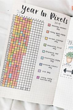 a planner with the words year in pixels on it