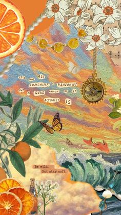 an altered collage with oranges and flowers