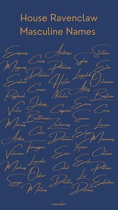 the cover of house ravenclaw's masculine names, written in gold ink