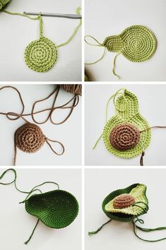 crocheted leaves are being used to make an ornament for a plant