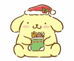 a teddy bear with a christmas hat holding a present