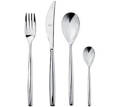 an assortment of silverware including forks, knives and spoons on a white background