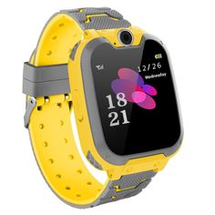 the children's smart watch is yellow and grey