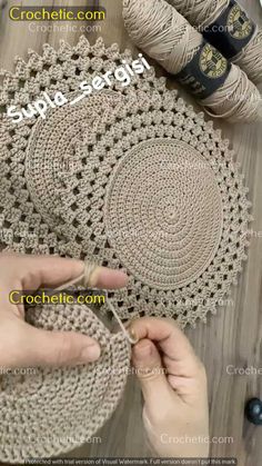 crocheted doily is being used to make the coasters for this project