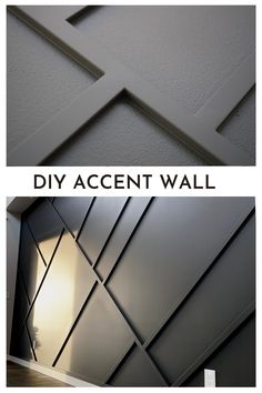 two pictures with the words diy accent wall in black and white