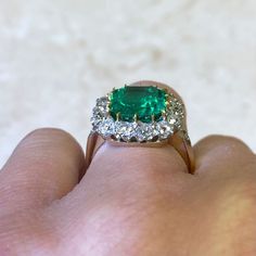 Colombian Emerald Ring, Estate Diamond Jewelry, European Cut Diamond Ring, Columbian Emeralds, Emerald And Diamond Ring, Gia Certificate, Gemstone Engagement, Colombian Emeralds, 18k Yellow Gold Ring