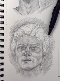 two drawings of the same man and woman, one is drawn in graphite on paper