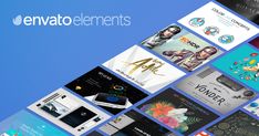 a bunch of different types of business cards on a blue and white background with the words envato elements above them