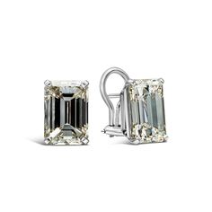 A stunning pair of stud earrings, featuring two emerald cut diamonds weighing 7.01 and 7.21 carats, respectively, certified by GIA as K color and VVS2 clarity. Finely set on a four prong setting made of 18K white gold, with omega clasps made of platinum.  Roman Malakov is a custom house, specializing in creating anything you can imagine. If you would like to receive a special quote on a custom piece, please message or call us. Emerald Cut Stud Earrings, Earring Video, Chrome Tourmaline, Cushion Cut Diamonds, Emerald Cut Diamonds, Love Ring, Emerald Cut, Modern Earrings, Gold Jewelry Fashion