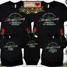 🎄 Family Christmas Shirts - Perfect for the Whole Family! 🎄 ✨ Get ready to sleigh the holidays with our fun and festive family shirts! Whether you're feeling sassy, grumpy, dramatic, or festive, we've got a shirt for everyone in the family. Personalize your baby's bodysuit or add a custom text to make these shirts truly unique! 👕 Shirt Details: - Adults & Kids T-Shirts: Bella Canvas 3001--known for their soft feel and top-quality fabric. - Baby Bodysuit: Rabbit Skins Bodysuit--comfy and durab Matching Family Christmas Outfits, Family Christmas Outfits, Elf Shirt, Bodysuit Designs, Christmas Outfits, Family Christmas Shirts, Unique Shirt, Ready To Play, Christmas 2024