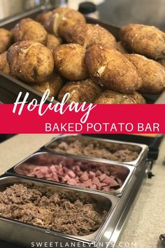 holiday baked potato bar with text overlay