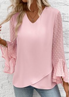 Color:Light Pink;Size:S;Size:M;Size:L;Size:XL;Size:XXL;Package Contents:1 X Blouse;Occasion:Other;Style:Casual; Shapewear Swimsuit, Trendy Tops For Women, Lovely Tops, Frock Design, Pink Long Sleeve, Bedspreads, Women Shirts Blouse, V Neck Blouse, Trendy Tops