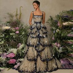 Sequin Butterfly Layered Gown Golden Atelier Tarik Ediz Dresses, Layered Gown, Fest Outfits, Gorgeous Prom Dresses, Puffy Dresses, Tarik Ediz, Chique Outfits, فستان سهرة, Gala Dresses