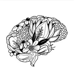 a black and white drawing of flowers