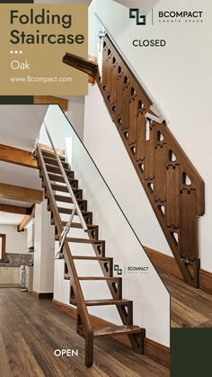 a stair case with glass railing and wooden handrail