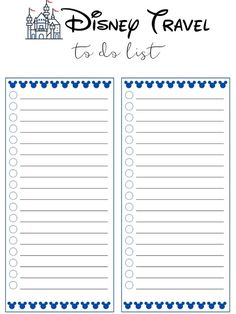 the disney travel to do list is shown in blue and white with a castle on it