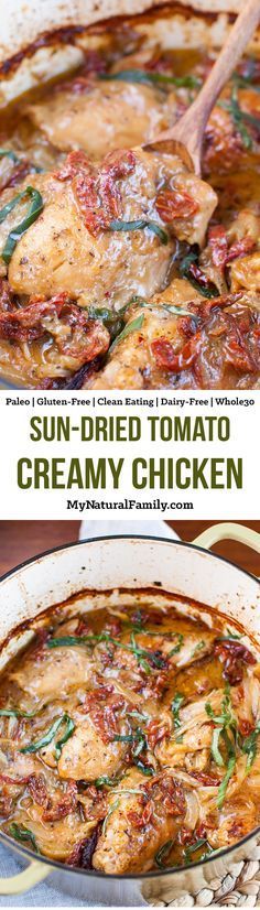 sun dried tomato creamy chicken in a skillet