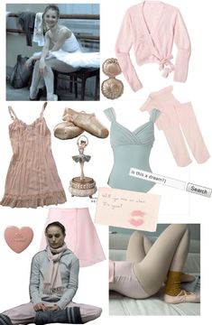 a collage of various items including clothes, shoes, and accessories for a woman's body