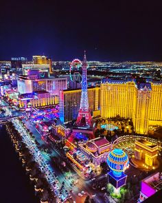 an aerial view of the las vegas strip at night