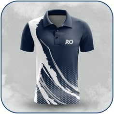 the polo shirt is designed to look like an abstract design with white and blue waves