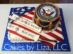 a cake decorated with an american flag and the seal of the united states of america