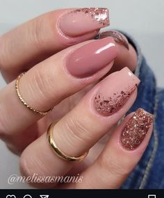 Rose Gold Nails Design, Wide Nails, Ombre Nails Glitter, Broken Nails, Blush Nails, Rose Gold Nails, Pretty Nail Art, Elegant Nails, Chic Nails