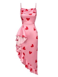 Pink 1960s Heart Cowl Collar Sling Dress | Retro Stage Pink Sleeveless Dress For Valentine's Day, Pink Heart Print Dresses, Fitted Pink Heart Print Dress, Pink Fitted Dress With Heart Print, Fitted Pink Dress With Heart Print, Cute Pink Dress For Valentine's Day, Cute Pink Valentine's Day Dress, Pink Heart Print Dress For Valentine's Day, Pink Heart Print Dress For Summer