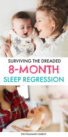 a mother and her baby sleeping in bed with the text surviving the dreaded 8 - month sleep progression