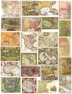 many different maps are shown together in this collage, including the land and water