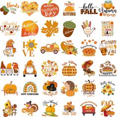 a bunch of thanksgiving stickers on a white background